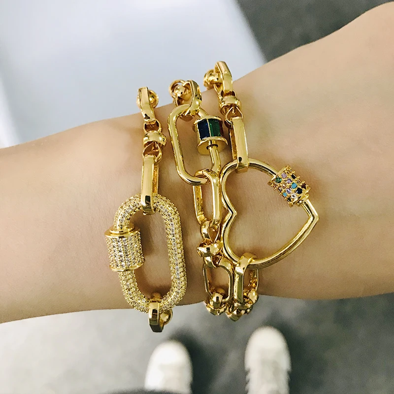 

Women Punk Gold Plating Chain Bracelet 2020 Trend Hip Hop мужской браслет Openable Spiral Buckle Couple Pulseira Gifts Steampunk